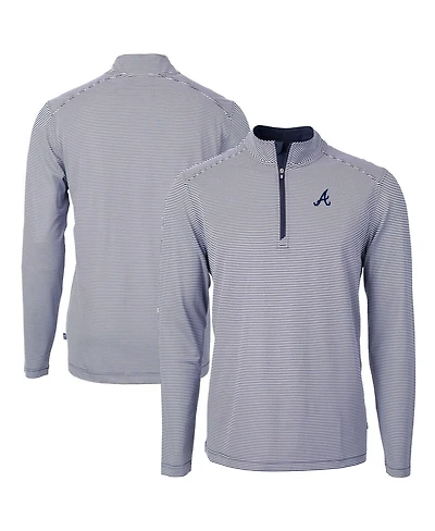 Cutter & Buck Men's Navy/White Atlanta Braves Virtue Eco Pique Micro Stripe Quarter-Zip Pullover Sweatshirt