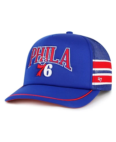 '47 Brand Men's Royal Philadelphia 76ers Sidebrand Stripes Trucker Adjustable Hat