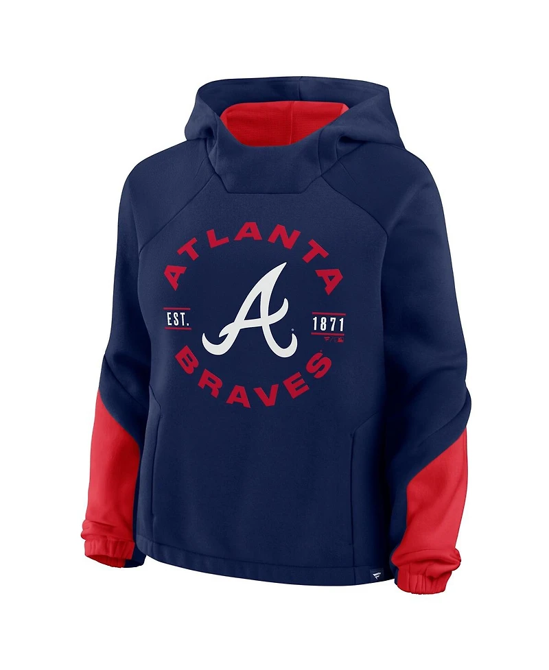 Fanatics Women's Navy Atlanta Braves Oversized Time to Win Pullover Hoodie