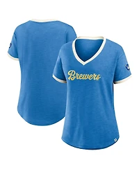 Fanatics Women's Royal Milwaukee Brewers Cooperstown Collection Vintage Play Slub V-Neck T-Shirt