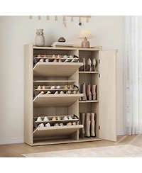 gaomon Freestanding Wooden Shoe Cabinet with 3 Flip Drawers and Side Door