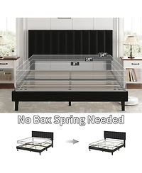 gaomon Queen Size Bed Frame, Velvet Upholstered Platform Bed with Adjustable Vertical Channel Tufted Headboard, No Box Spring Needed, Easy Assembly