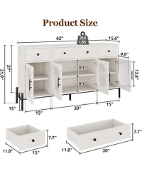 gaomon 62 Inch Modern Sideboard Cabinet with 3 Drawers and 3 Glass Doors Anti Tip Safety
