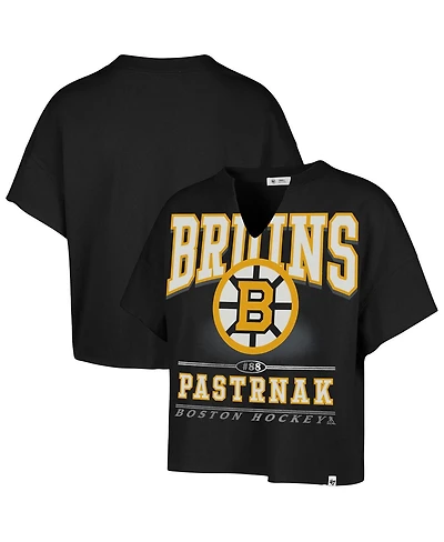'47 Brand Women's David Pastrnak Black Boston Bruins Elation Name Number Oversized Notch Neck T-Shirt