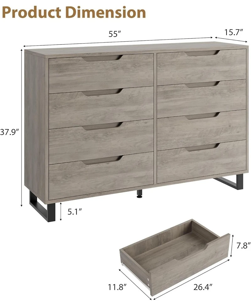 gaomon 55-Inch Farmhouse Tv Stand with 8 Drawers, Wooden Entertainment Center for Living Room & Bedroom