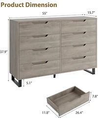 gaomon 55-Inch Farmhouse Tv Stand with 8 Drawers, Wooden Entertainment Center for Living Room & Bedroom