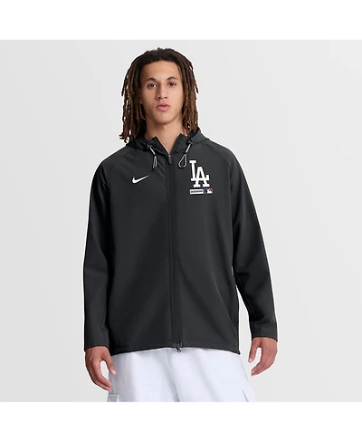 Nike Men's Black Los Angeles Dodgers Authentic Collection Raglan Therma-fit Full-Zip Hooded Jacket