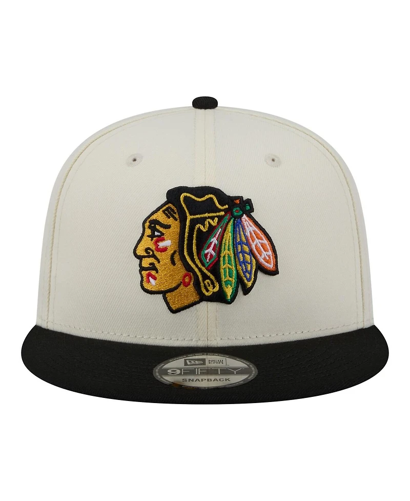 New Era Men's White/Black Chicago Blackhawks Injection Localized Two-Tone 9FIFTY Snapback Hat