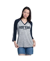 G-iii 4Her by Carl Banks Women's Navy/Heather Navy New York Yankees Speed Training 3/4-Sleeve Rhinestone V-Neck T-Shirt