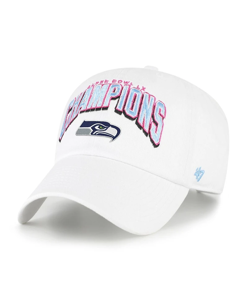 '47 Brand Men's White Seattle Seahawks Super Bowl Lx Champions Side Patch Clean Up Adjustable Hat