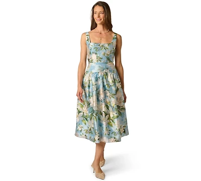 Adrianna Papell Women's Shirred Square Neck Midi Dress