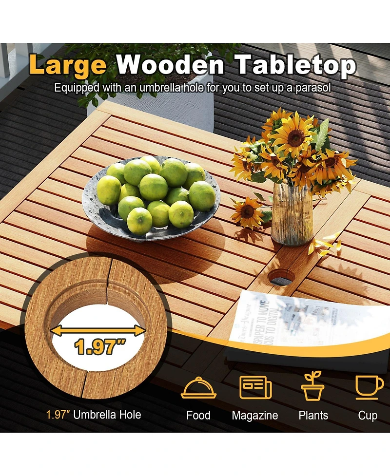 Costway 4 Pcs Patio Furniture Set with Acacia Wood & Metal Frame Umbrella 1 table