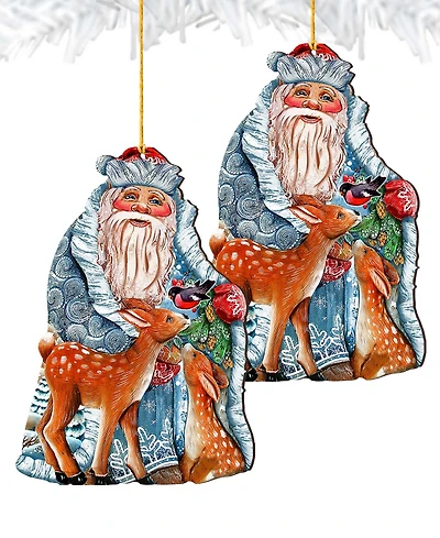 Designocracy Winter Treasure Wooden Christmas Ornament, Set of 2