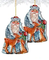 Designocracy Winter Treasure Wooden Christmas Ornament, Set of 2