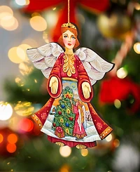 Designocracy Christmas Tree Angel Wooden Ornament Set of 2