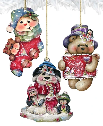 Designocracy Christmas by Jamie Mills Price Holiday Wooden Ornaments, Set of 3