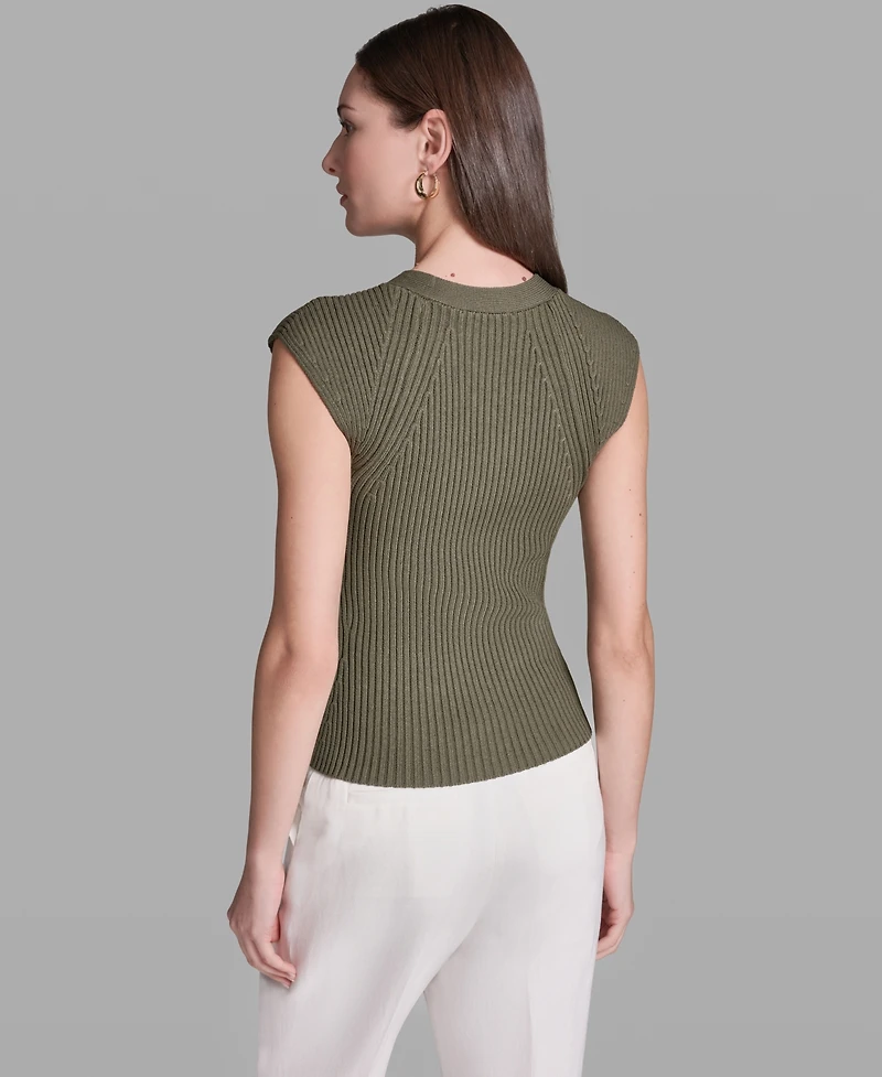 Bcbg Women's Short-Sleeve V-Neck Button-Front Top