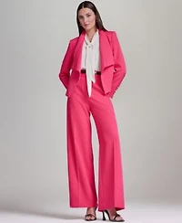 Womens Open Front Collared Jacket Belted Wide Leg Pants