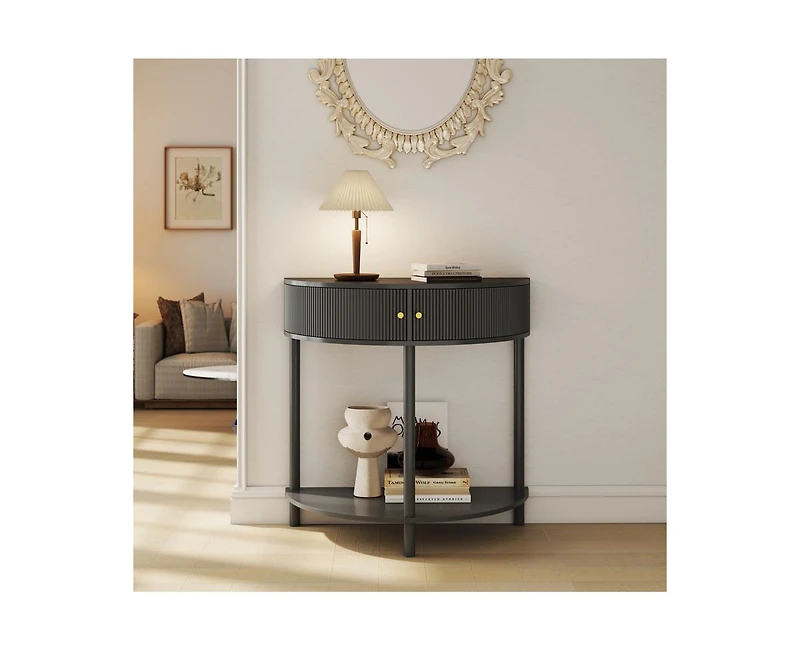 sumyeg 31.5" Corner Cabinet Side Table with 2 Storage Drawers and Bottom Shelf