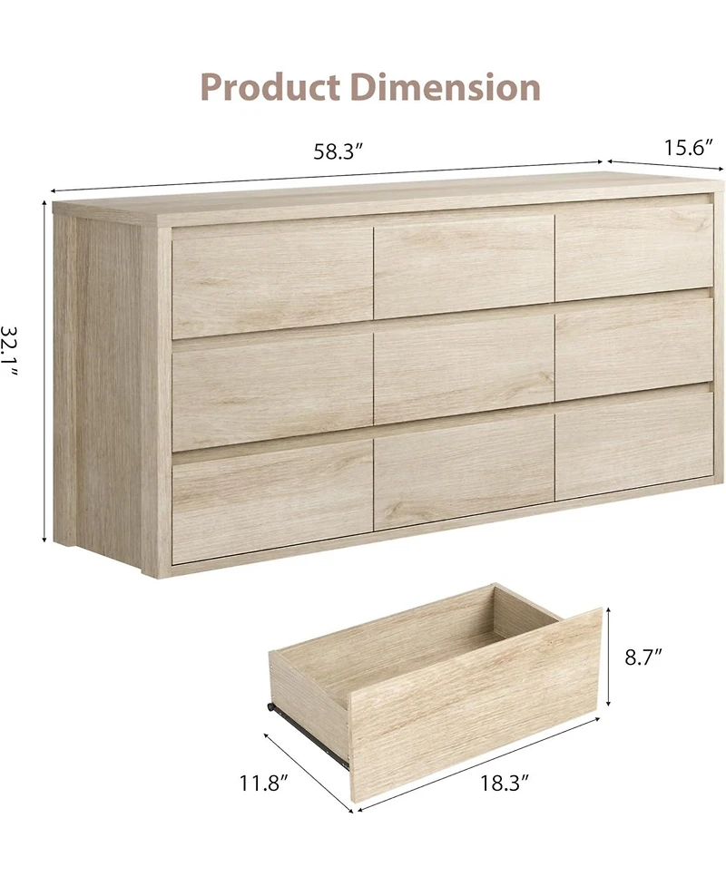 gaomon Rattan 6 Drawer Dresser Natural Wood Deep Storage Metal Handles for Bedroom and Living Room