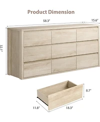 gaomon Rattan 6 Drawer Dresser Natural Wood Deep Storage Metal Handles for Bedroom and Living Room