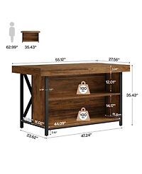 Tribesigns 55" Wood & Metal 3-Tier Storage Feature Kitchen Island Table