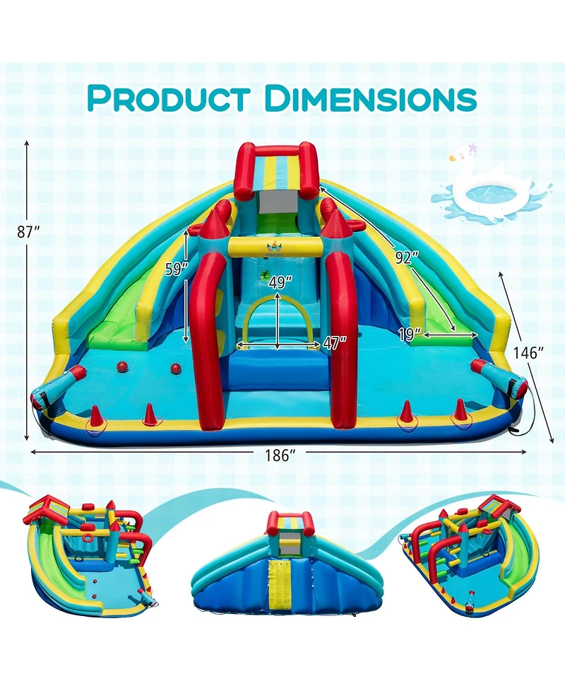 Mecale Inflatable Double Water Slide Park with Obstacle Course, 735W Blower Included