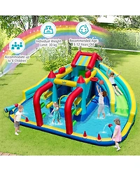 Mecale Inflatable Double Water Slide Park with Obstacle Course, 750W Blower Included