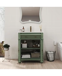 Sillysis Bathroom Vanity with Sink, Medieval Modern Solid Wood Roman Base, Flip Drawer, Adjustable Storage, Easy Clean