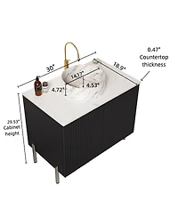 Sillysis Bathroom Vanity with Round Ceramic Sink, Carrara Stone Countertop, 2 Soft Close Doors, Modern Freestanding Storage-Sillysis