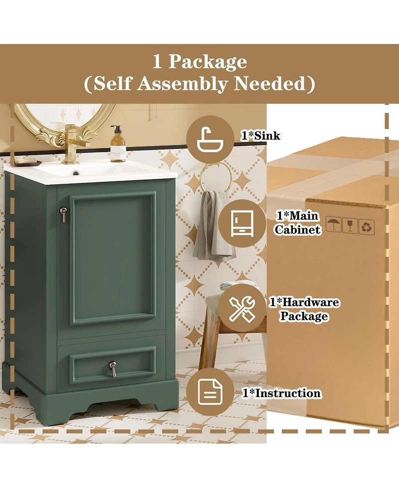 Sillysis 20" Bathroom Vanity with Ceramic Sink, Soft Close Door, Drawer & Adjustable Shelf for Small Spaces