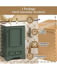 Sillysis 20" Bathroom Vanity with Ceramic Sink, Soft Close Door, Drawer & Adjustable Shelf for Small Spaces