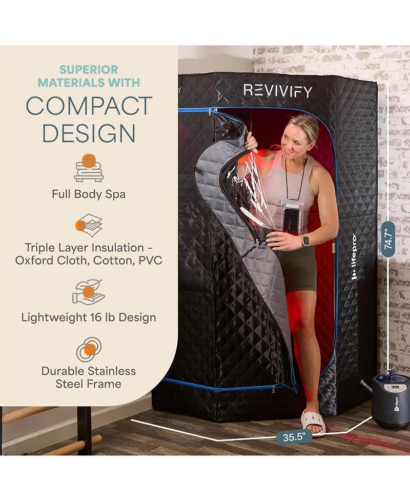 LifePro Portable Sauna Steamer Machine – Full Body Steam Sauna Box for Home, Steamer, Adjustable Heat, Timer & Light Therapy Infrared Sauna