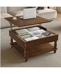 Streamdale Furniture Walnut Fluted Lift-Top Coffee Table with Storage