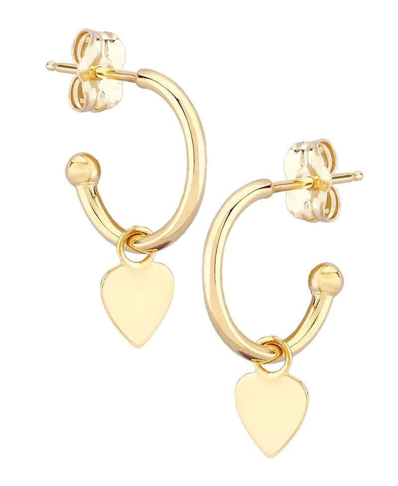 Dangle Heart Hoop Earrings in 14k Gold