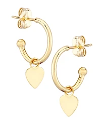 Dangle Heart Hoop Earrings in 14k Gold
