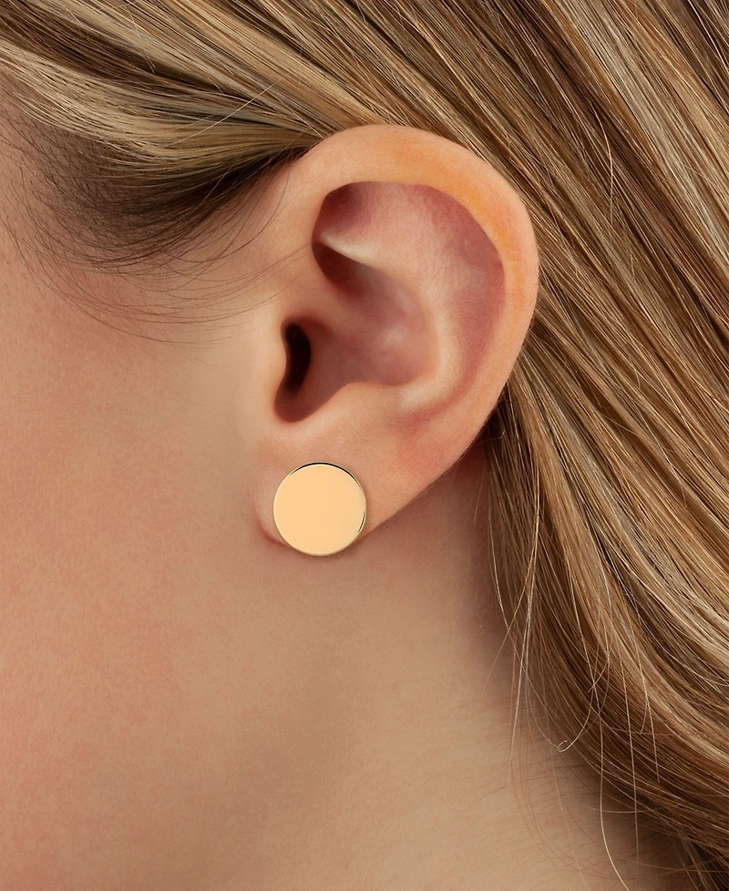 Flat Disc Stud Earrings in 14k Gold (13mm)