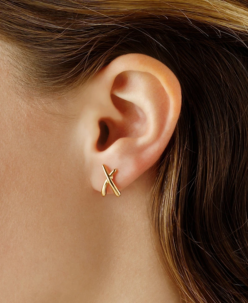 Small "X" Stud Earrings Set in 14k Two-Tone Gold (Also available in 14k Yellow Gold)