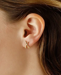Small "X" Stud Earrings Set in 14k Two-Tone Gold (Also available in 14k Yellow Gold)