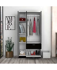 flynama Meredith 1Drawer Rectangle Armoire Wenge and White with Hanging Rod 7 Shelves and PullDown Door Cabinet