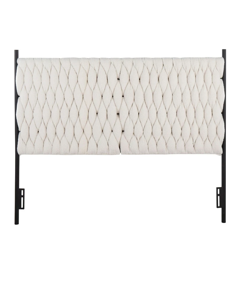 flynama Cream Sherpa Queen Headboard with Button Tufting Adjustable Height