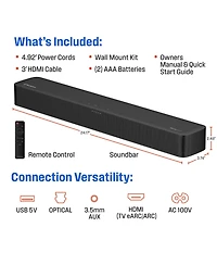 Westinghouse 2.0 Compact Soundbar, 120W with Dolby Atmos & Digital Plus, eARC Hdmi, Bluetooth, Roku Tv Ready