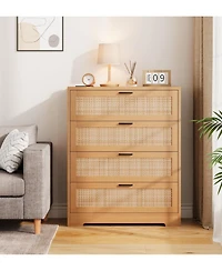 gaomon Drawer Tall Rattan Dresser, Modern Wooden Storage Chest with Handles & Wide Top for Living Room Bedroom Hallway Entryway