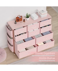 gaomon 10-Drawer Fabric Dresser, Tall Chest with Fabric Bins, Side Pockets & Sturdy Steel Frame for Bedroom, Closet, or Living Room