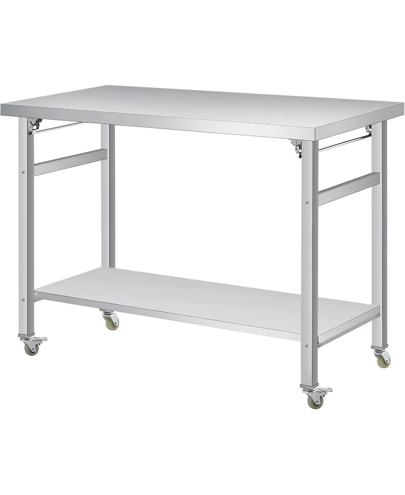 gaomon Folding Stainless Steel Table Commercial Work Table with Casters & Undershelf for Home & Restaurant