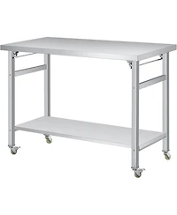 gaomon Folding Stainless Steel Table Commercial Work Table with Casters & Undershelf for Home & Restaurant