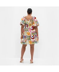 City Chic Women's Simona Print Puff Sleeve Mini Dress