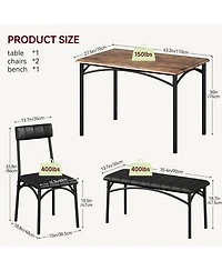 gaomon 4-Piece Rectangular Wood Dining Table Set with 2 Chairs and Upholstered Bench.