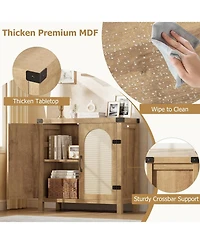 gaomon 31.5 Inch Rattan Buffet Cabinet 2 Doors Adjustable Shelves Natural