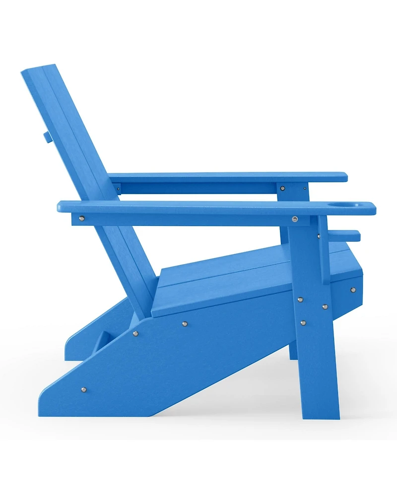 Outdoor Hdpe Modern Adirondack Chair with Folding Patio Ottoman and Cup Holder